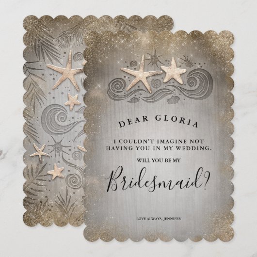 Invitation Plage Tropicale Gold Starfish Bridesmaid Propositi (Devant / Derrière)