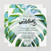 Invitation Plage tropicale Hawaii Mariage Monstera Leaf (Devant / Derrière)