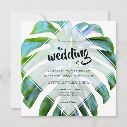Invitation Plage tropicale Hawaii Mariage Monstera Leaf (Devant)