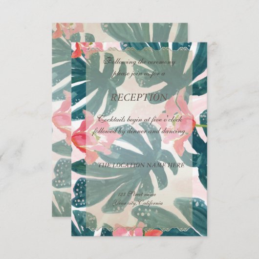 Invitation Plage Tropicale Hibiskus Palm Réception Feuille (Devant / Derrière)