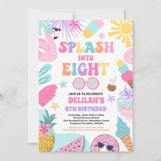 Invitation Plage tropicale Huit Anniversaire (Devant)