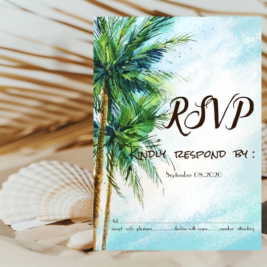 Invitation Plage tropicale,Invitation RSVP aux palmiers