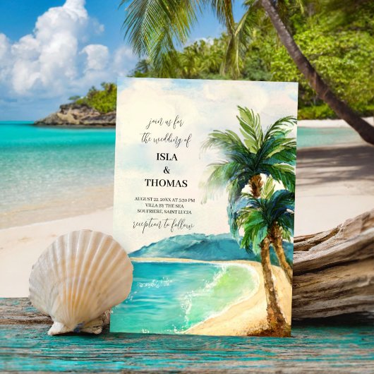 Invitation Plage tropicale lagon Palm Paradise Mariage