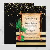 Invitation Plage tropicale Luau Fête des mariées d'or noir (Devant / Derrière)