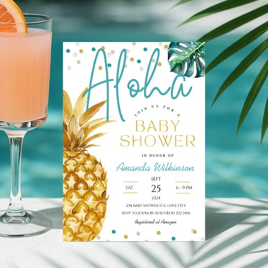 Invitation Plage tropicale Luau Pineapple Beach Aloha Baby sh