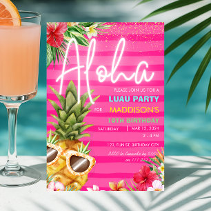 Invitation Plage tropicale Luau Pineapple Beach Rose Girl Ann
