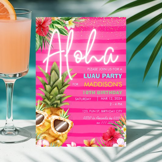 Invitation Plage tropicale Luau Pineapple Beach Rose Girl Ann