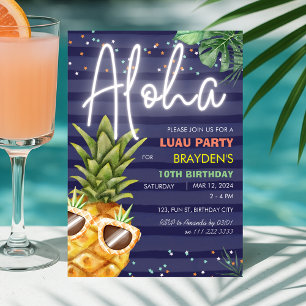 Invitation Plage tropicale Luau Pineapple Boy Blue Anniversai