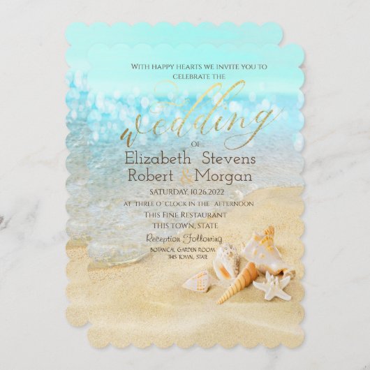 Invitation Plage tropicale, Mariage de coquillages (Devant / Derrière)