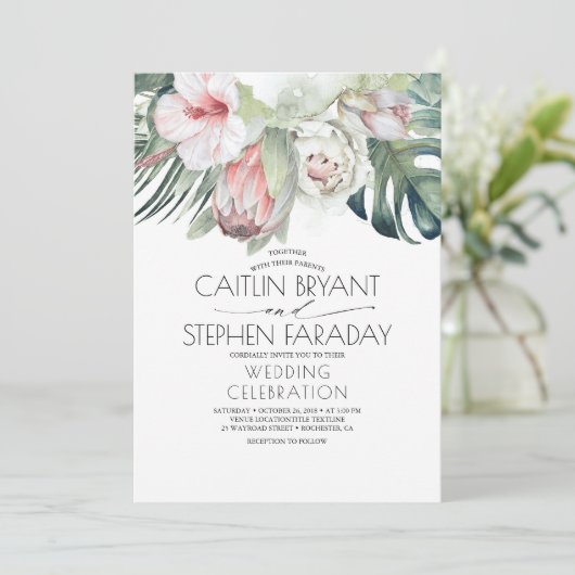 Invitation Plage tropicale Mariage de feuillage (Debout devant)