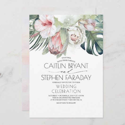 Invitation Plage tropicale Mariage de feuillage (Devant / Derrière)