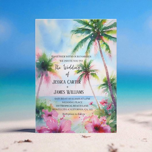 Invitation Plage tropicale Mariage d'Hibiscus hawaïen