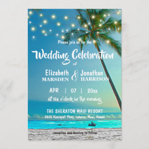Invitation Plage tropicale Mariage Palms Chaîne Lumières Mode