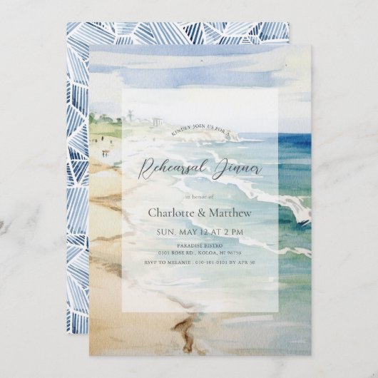 Invitation Plage tropicale Mer Dîner de répétition (Devant / Derrière)