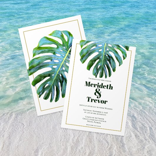 Invitation Plage tropicale Monstera Feuille or moderne Gras T