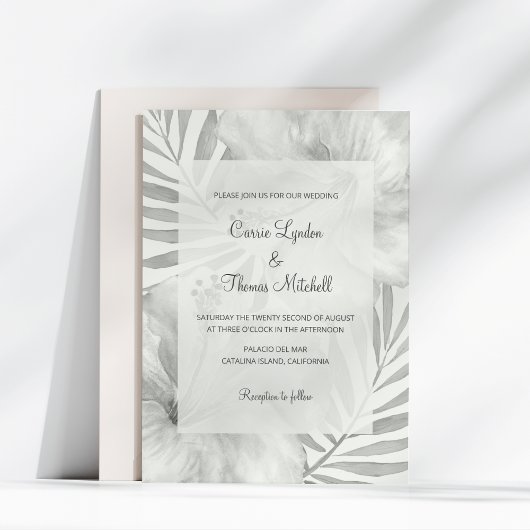Invitation Plage tropicale noire et blanche Palm Hibiscus Mar