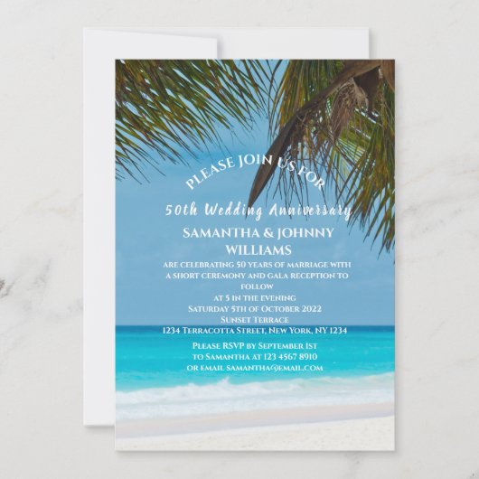 Invitation Plage tropicale Océan 50e anniversaire de Mariage (Devant)