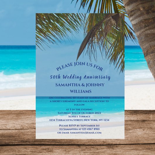 Invitation Plage tropicale Océan 50e anniversaire de Mariage