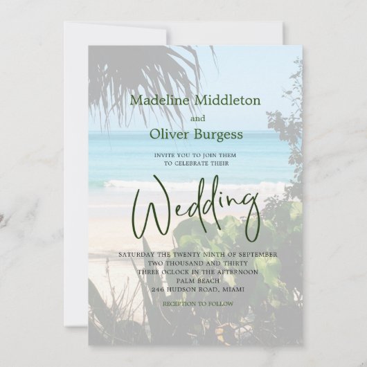 Invitation Plage tropicale Océan Bleu Destination Mariage (Dos)