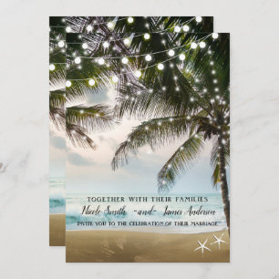 Invitation Plage tropicale Océan Palm Trees & Lumières Mariag