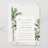 Invitation Plage tropicale Palm Arbre Aquarelle Couples Douch (Devant)
