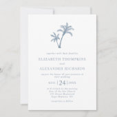 Invitation Plage tropicale Palm Tree Dusty Blue Mariage (Devant)