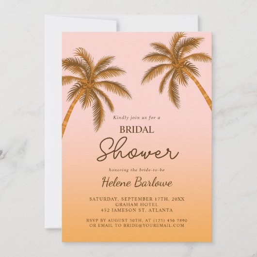 Invitation Plage tropicale Palm Tree Fête des mariées moderne (Devant)