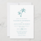 Invitation Plage tropicale Palm Tree Mariage bleu verre de me (Devant)