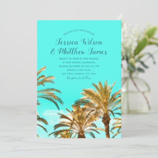 Invitation Plage tropicale Palm Tree Océan Destination Mariag (Debout devant)