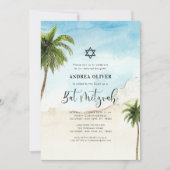 Invitation Plage Tropicale Palmier Étoile de David Bat Mitzva (Devant)