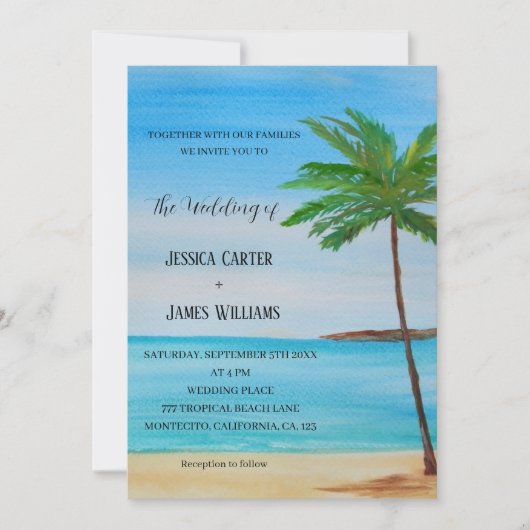 Invitation Plage tropicale Palmiers Destination Mariage (Devant)