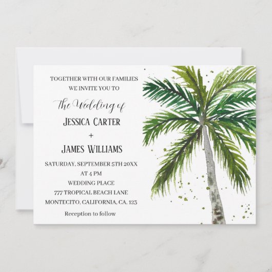 Invitation Plage tropicale Palmiers Destination Mariage (Devant)