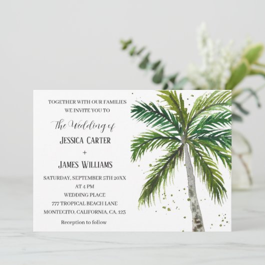 Invitation Plage tropicale Palmiers Destination Mariage (Debout devant)