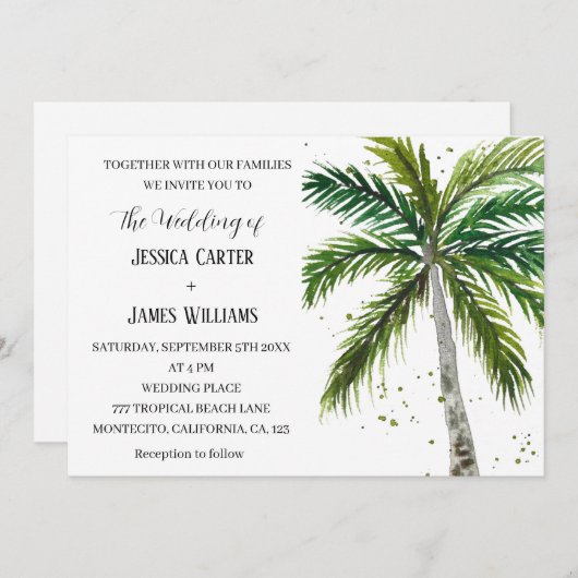 Invitation Plage tropicale Palmiers Destination Mariage (Devant / Derrière)