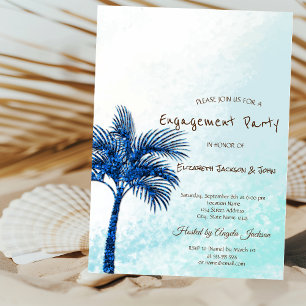 Invitation Plage Tropicale, Palmiers scintillants bleus Fianç