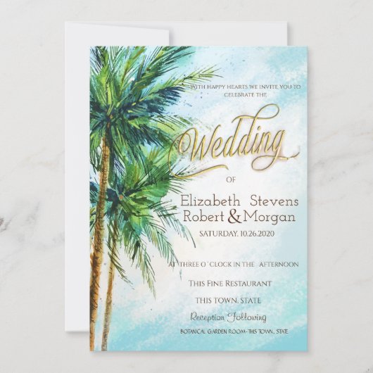 Invitation Plage tropicale, Palms Mariage (Devant)