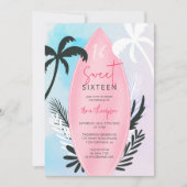 Invitation Plage tropicale planches de surf palmier Sweet 16 (Devant)
