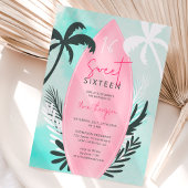 Invitation Plage tropicale planches de surf palmier Sweet 16