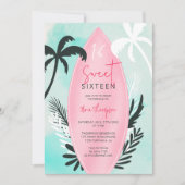 Invitation Plage tropicale planches de surf palmier Sweet 16 (Devant)