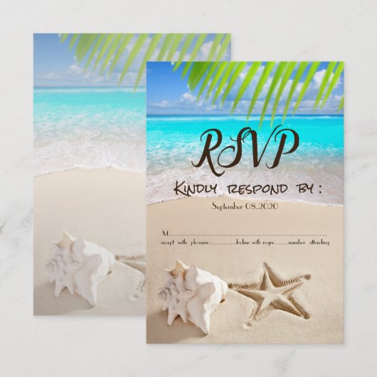 Invitation Plage tropicale,Seastar,Coquillage RSVP (Devant / Derrière)