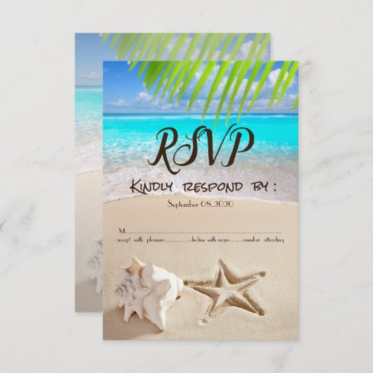 Invitation Plage tropicale, Seastar, Seashell RSVP (Devant / Derrière)