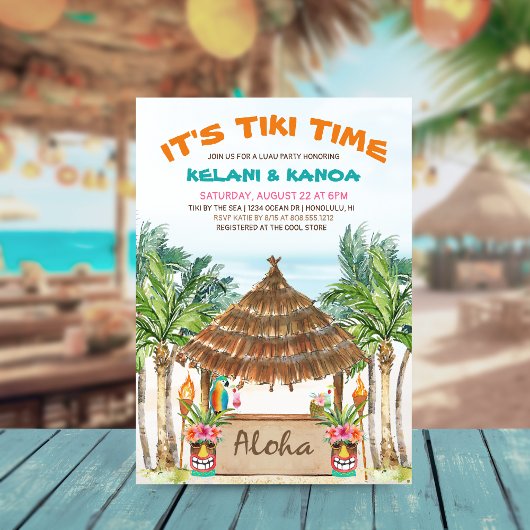 Invitation Plage tropicale Tiki Luau Douche Couples