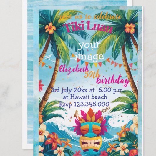 Invitation plage tropicale tiki luaus