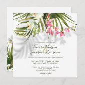 Invitation Plage tropicale Verdure rose Mariage floral (Devant / Derrière)