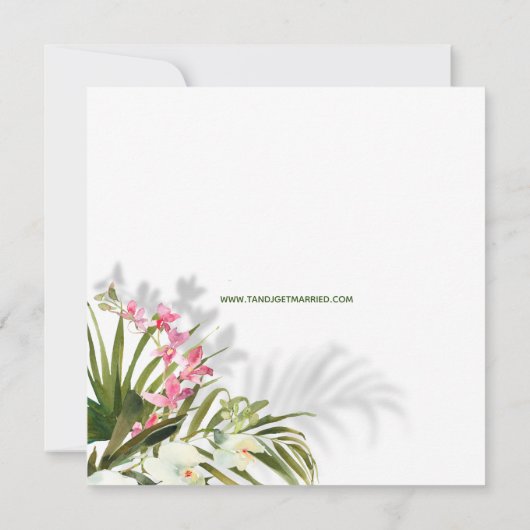 Invitation Plage tropicale Verdure rose Mariage floral (Dos)