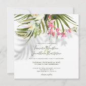 Invitation Plage tropicale Verdure rose Mariage floral (Devant)