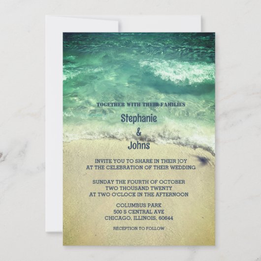 Invitation Plage Turquoise Bleu Vert Artsy Destination Mariag (Devant)