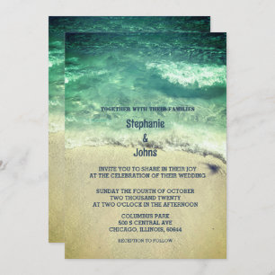 Invitation Plage Turquoise Bleu Vert Artsy Destination Mariag
