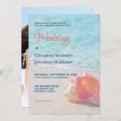 Invitation Plage Turquoise & Coral Conch Coque Destination Ma (Devant / Derrière)