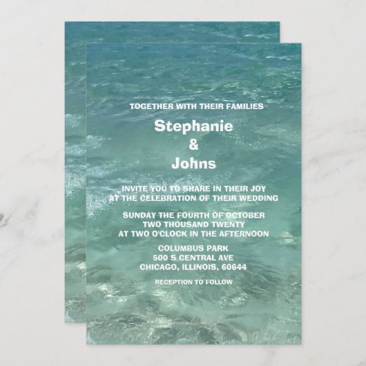 Invitation Plage Turquoise Eau Turquoise Destination Mariage (Devant / Derrière)